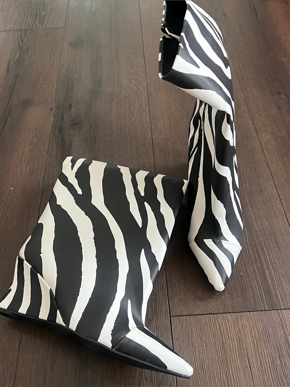 Zebra-Stripe mid-calf wedge boots